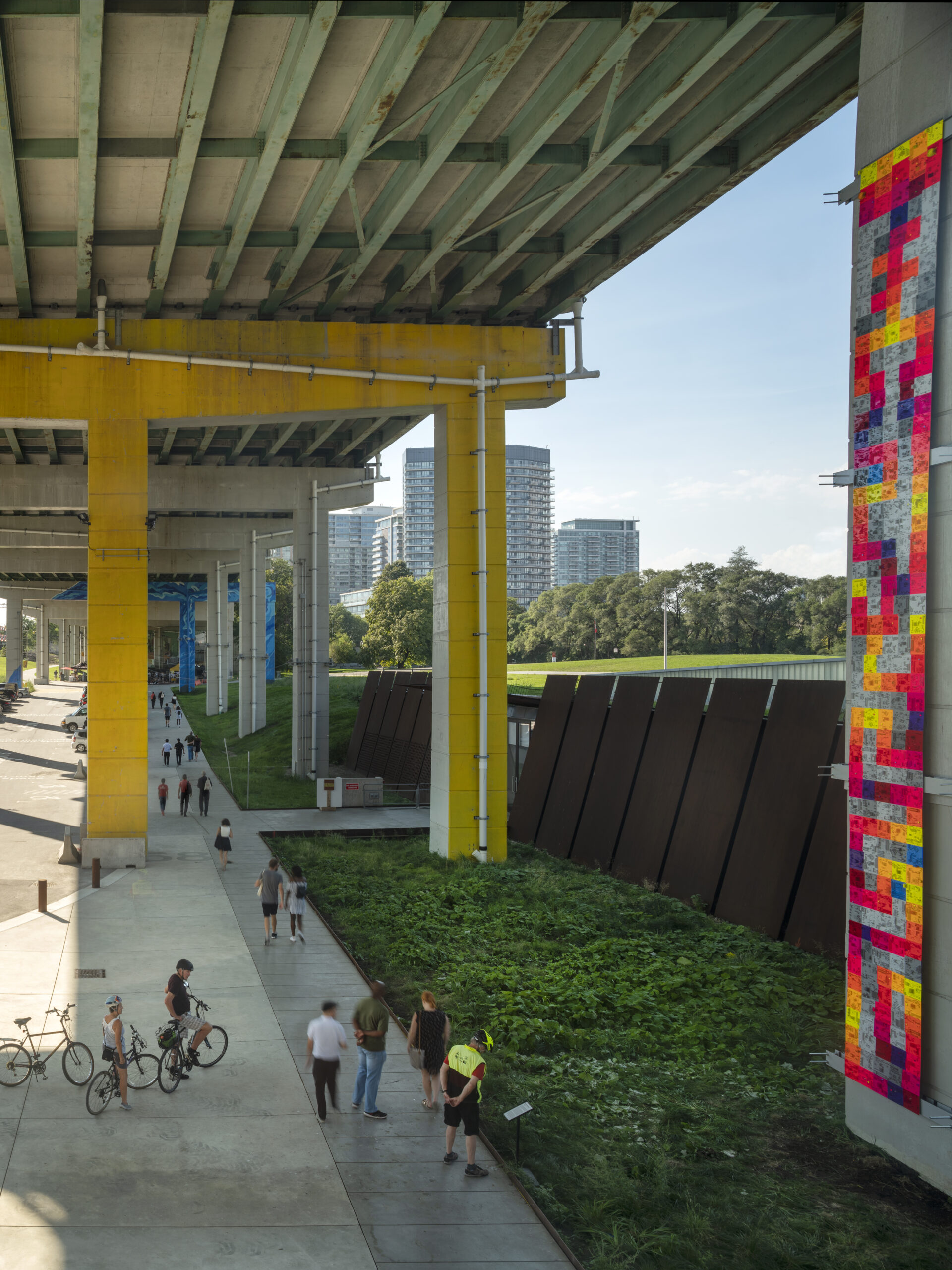 The Bentway | Daylight under concrete columns with mural art | Homes Almanac