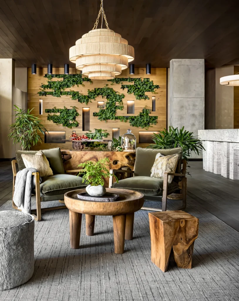 Toronto Hotel Lobbies | Grey lounge chairs with wood tables with earthy decor | Homes Almanac