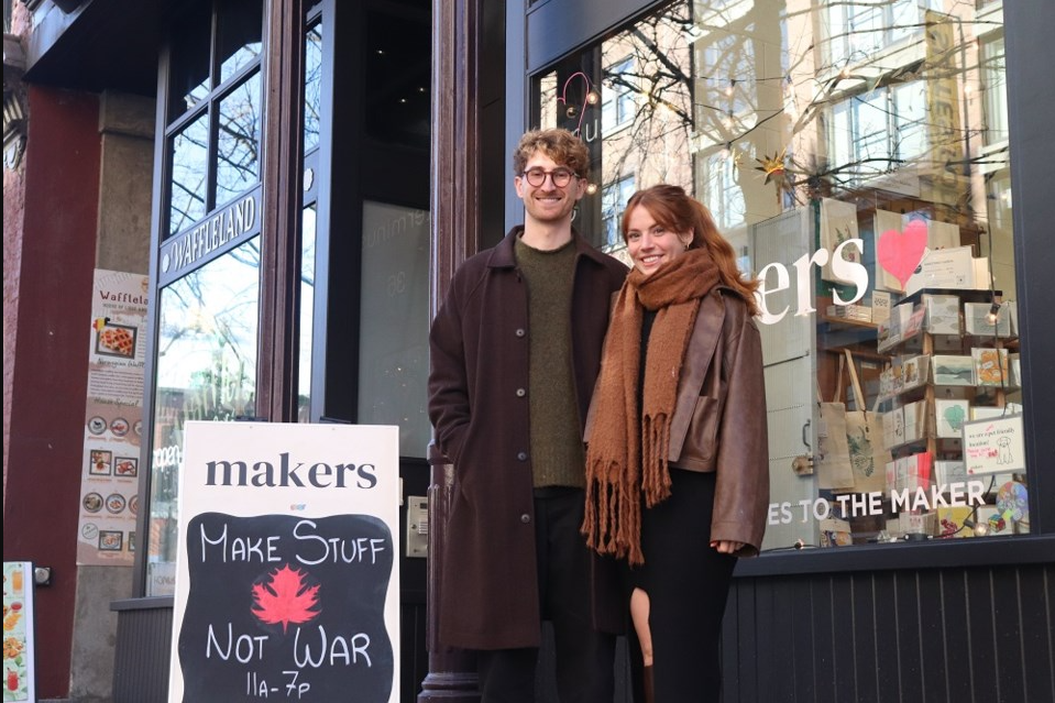 Shop Makers Vancouver | Owners Veronica and Adam outside a storefront | Homes Almanac