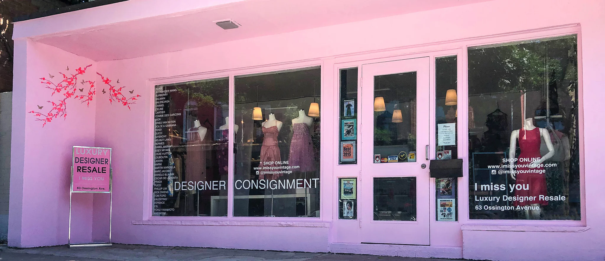 I Miss You Vintage | A pink storefront with mannequins in dresses seen through the window | Homes Almanac